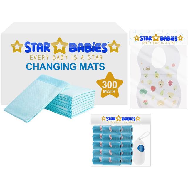 Star Babies - Changing Mats 300pcs, Bibs 300pcs and Scented Bag 15pcs W/ Refill - Blue