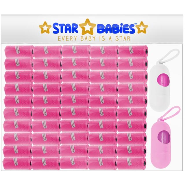 Star Babies - Scented Bag Roll - Pack of 50/750 Bags w/ 2 Dispenser - Pink