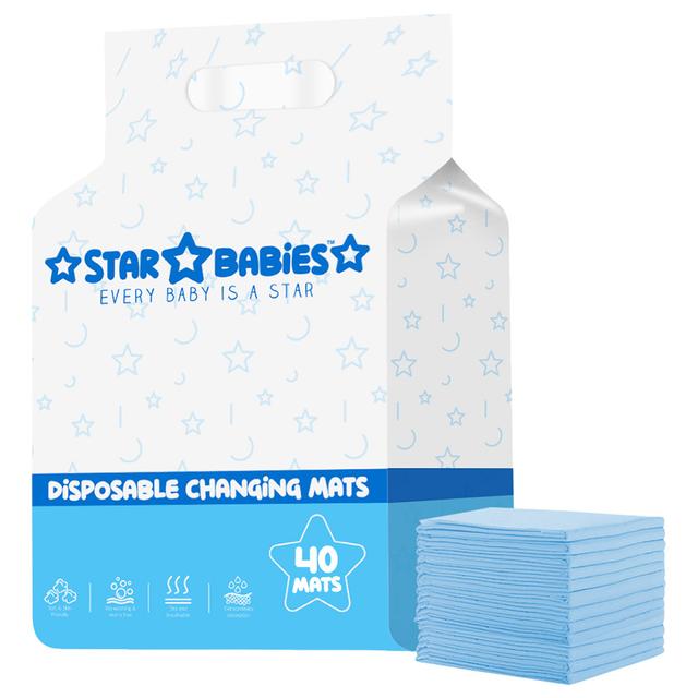 Star Babies - Disposable Changing mats (45x60cm) Large, - Pack of 40 -Blue