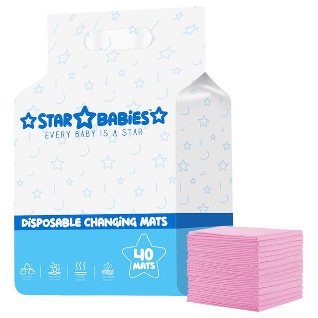 Star Babies - Disposable Changing mats (45x60cm) Large, - Pack of 40 - Pink