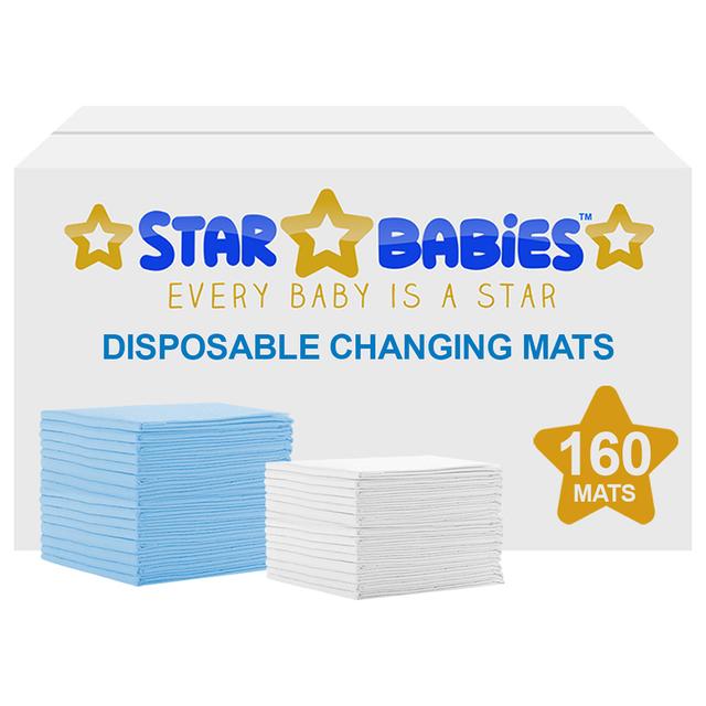 Star Babies - Disposable Changing mats (45x60cm) Large, Pack of 160 - Blue/White