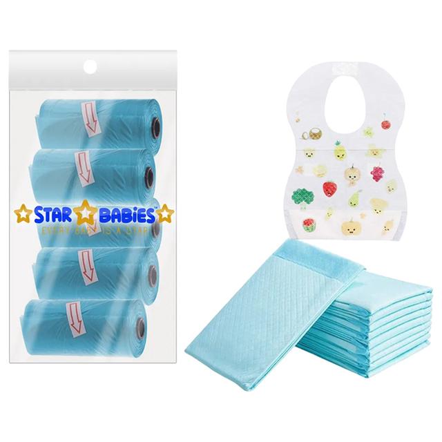 Star Babies - Changing Mat 6pcs & Scented Bag 5pcs & Bibs 10pcs - Blue