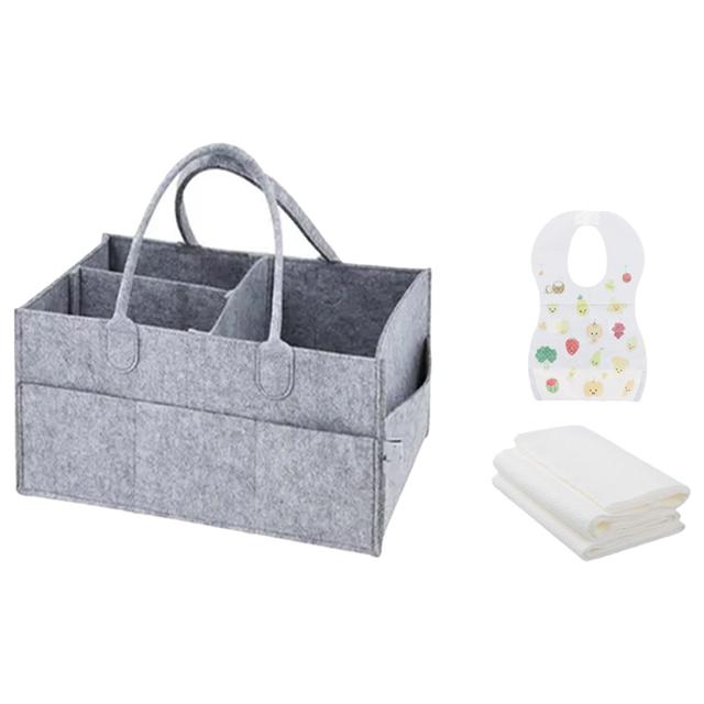 Star Babies - Caddy Diaper Organizer & Disposable Towel 3pcs & Bibs 10pcs - Grey