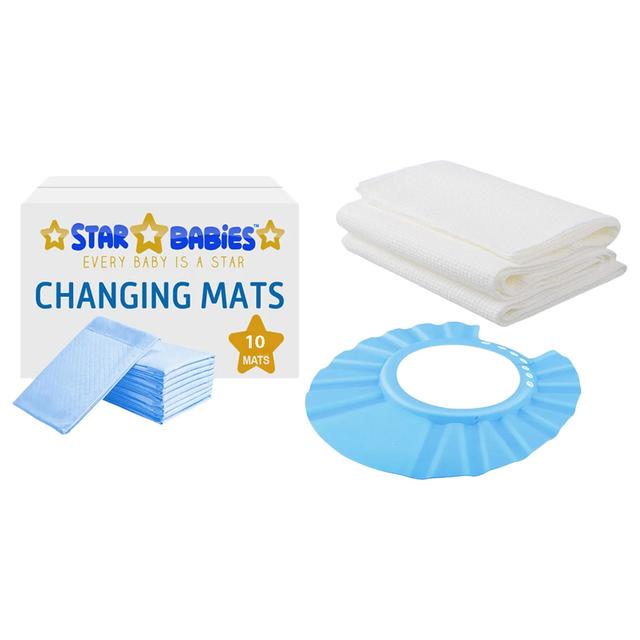 Star Babies - Changing Mat 10pcs & Disposable Towel 3pcs & Shower Cap - Blue