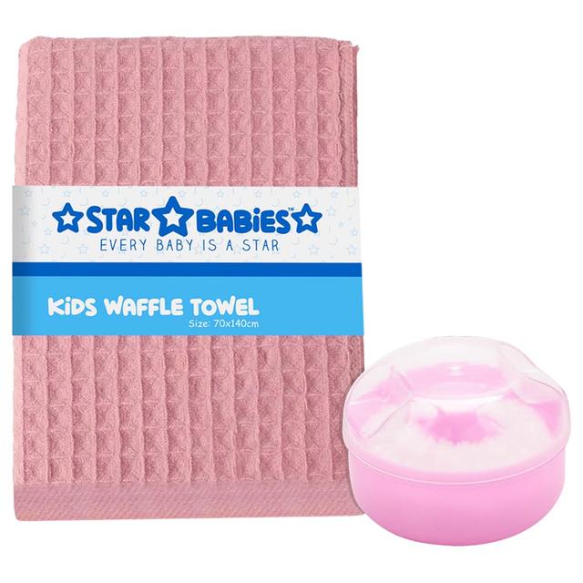 Star Babies - Waffle Towel w/ Powder Puff - Pink