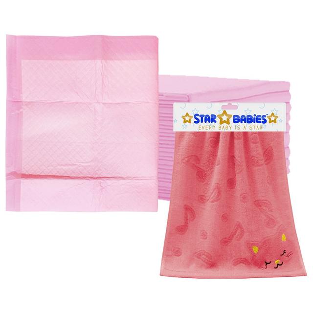 Star Babies - Disposable Changing Mats 15pcs & Kids Face Towel Combo Set