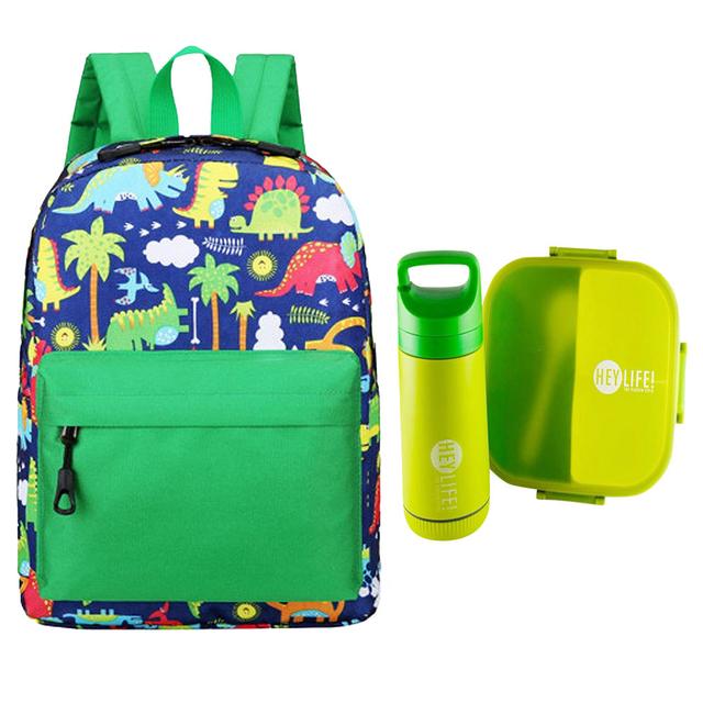 Star Babies - School Bag 13.8-inches, Water Bottle 500ml & 2 Compartment Lunch Box - Green