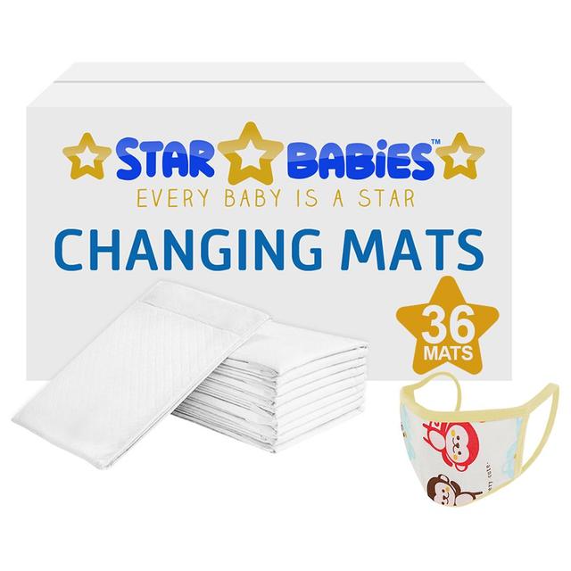 Star Babies - Disposable Changing Mats White 36Pcs W/ 1Pc Kids Reusable Mask