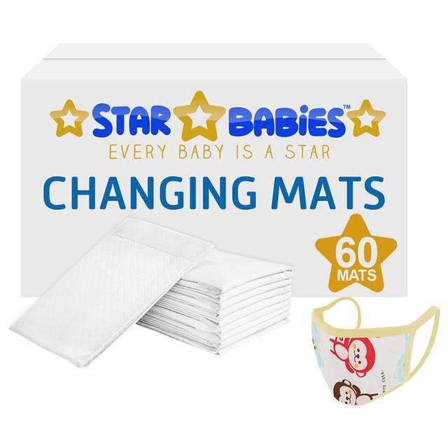 Star Babies - Disposable Changing Mats White 60Pcs W/ 1Pc Kids Reusable Mask