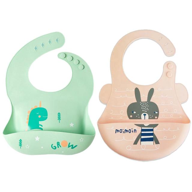 Pixie Baby - Silicone Bibs Pack of 2 - Dinasaur, Squirrel