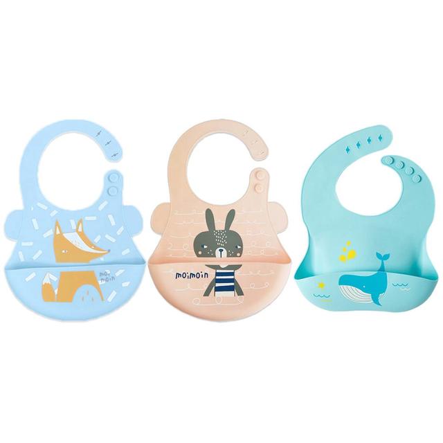 Pixie Baby - Silicone Bibs Pack of 3 - Fox, Squirrel, Whale