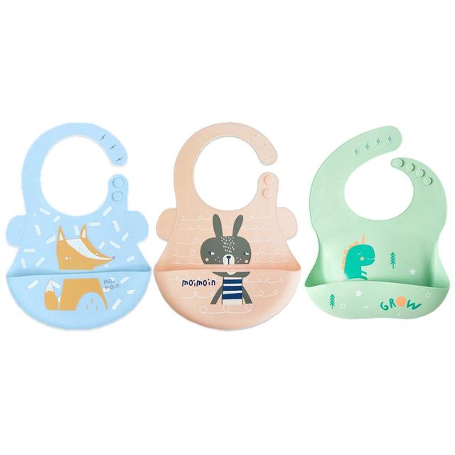 Pixie Baby - Silicone Bibs Pack of 3 - Fox, Squirrel, Dinosaur