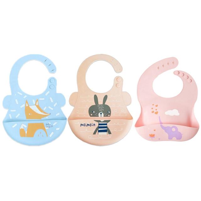 Pixie Baby - Silicone Bibs Pack of 3 - Fox, Squirrel, Elephant