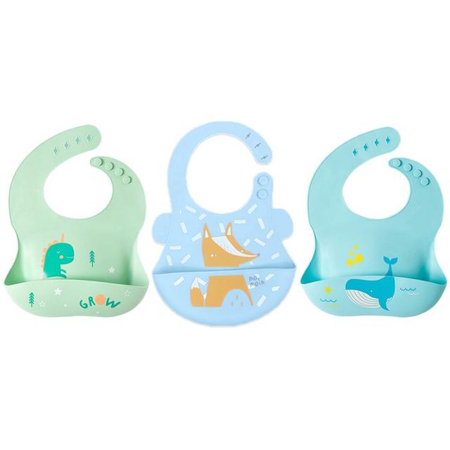 Pixie Baby - Silicone Bibs Pack of 3 - Dinosaur, Fox, Whale