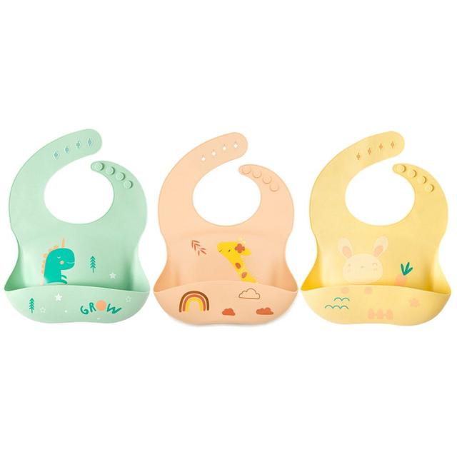 Pixie Baby - Silicone Bibs Pack of 3 - Dinosaur, Jerraf, Bunny