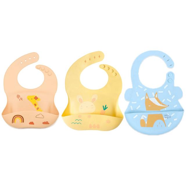 Pixie Baby - Silicone Bibs Pack of 3 - Jerraf, Bunny, Fox