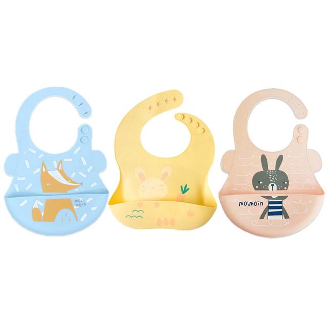 Pixie Baby - Silicone Bibs Pack of 3 - Fox, Bunny, Squirrel