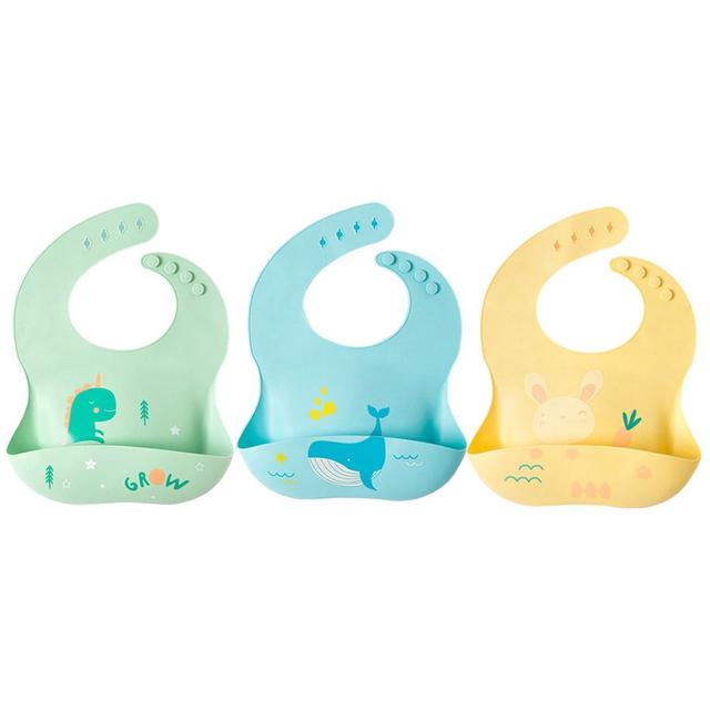 Pixie Baby - Silicone Bibs Pack of 3 - Dinosaur, Whale, Bunny