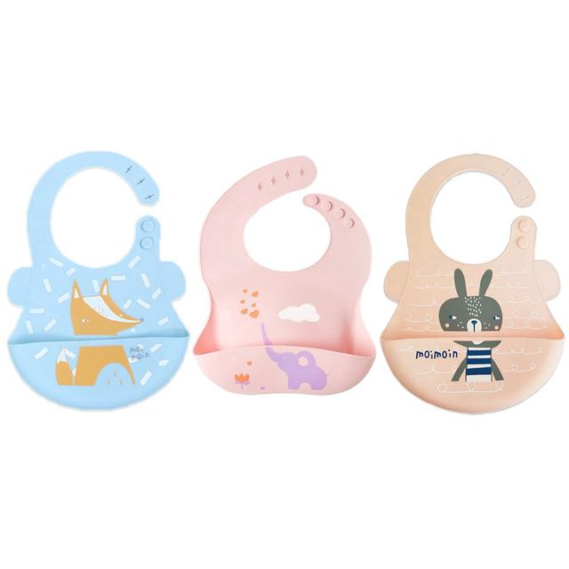 Pixie Baby - Silicone Bibs Pack of 3 - Fox, Elephant, Squirrel