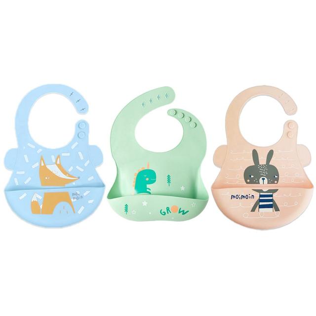 Pixie Baby - Silicone Bibs Pack of 3 - Fox, Dinosaur, Squirrel