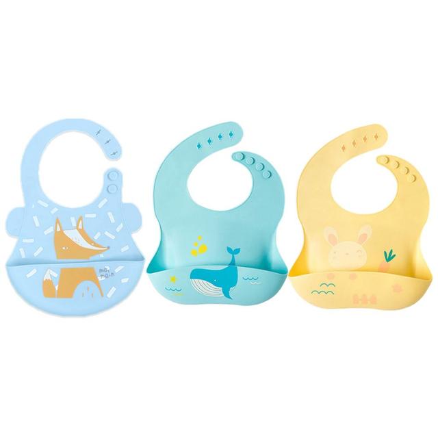 Pixie Baby - Silicone Bibs Pack of 3 - Fox, Whale, Bunny