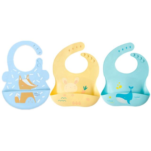 Pixie Baby - Silicone Bibs Pack of 3 - Fox, Bunny, Whale