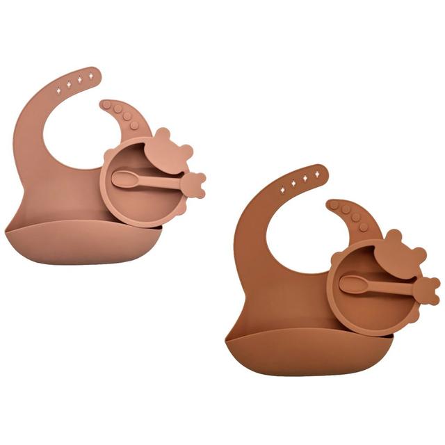 Pixie Baby - Silicone Feeding Set Pack of 2 - Peach, Brown