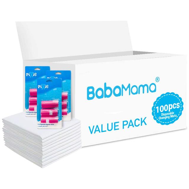 Babamama - Changing Mats 100 + Pack Of 3 Refill Pink 180 Nappy Bags