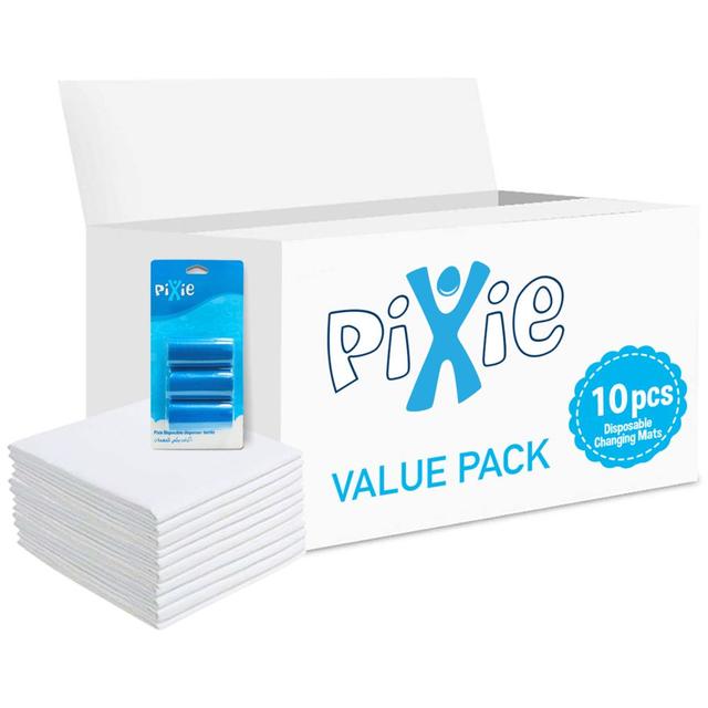 Pixie - Changing Mats 10 + Pack Of 1 Refill Blue 60 Nappy Bags