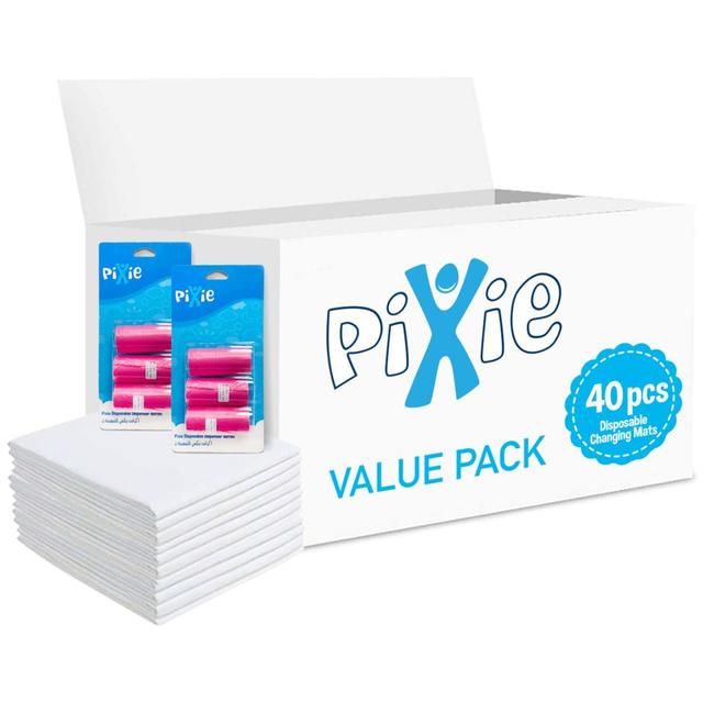 Pixie - Changing Mats 40 + Pack Of 2 Refill Pink 120 Nappy Bags