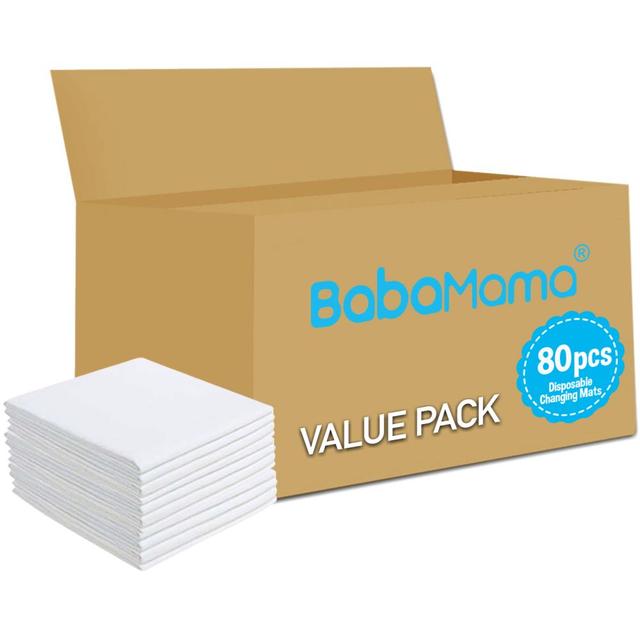 BabaMama Disposable Changing Mats, 80 Counts-White