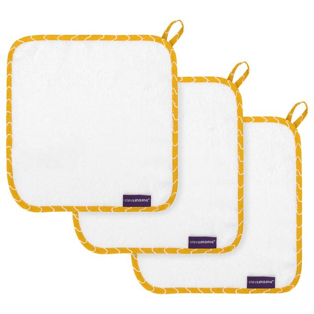 Clevamama - Bamboo Baby Washcloth Set - Pack Of 3 - White/Honey