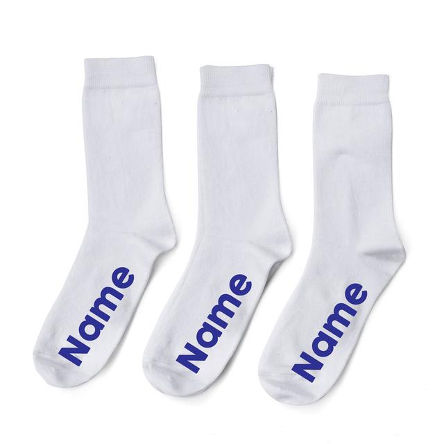 Personalised White Socks - Navy Font - Pack of 3