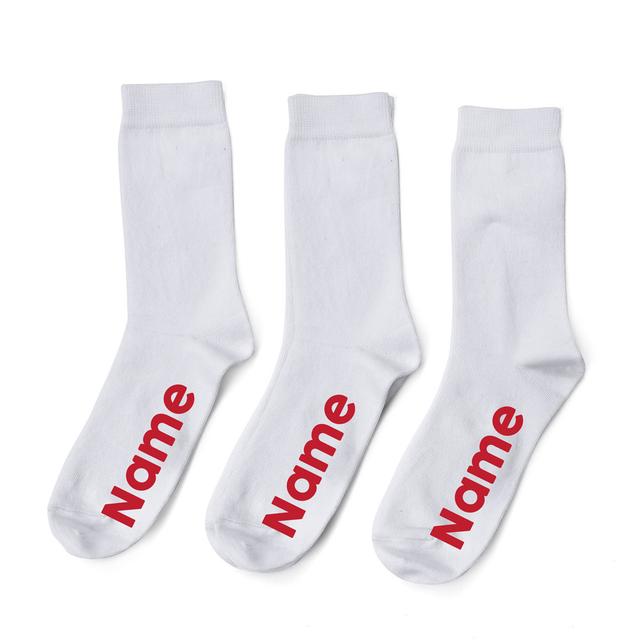 Personalised White Socks - Red Font - Pack of 3