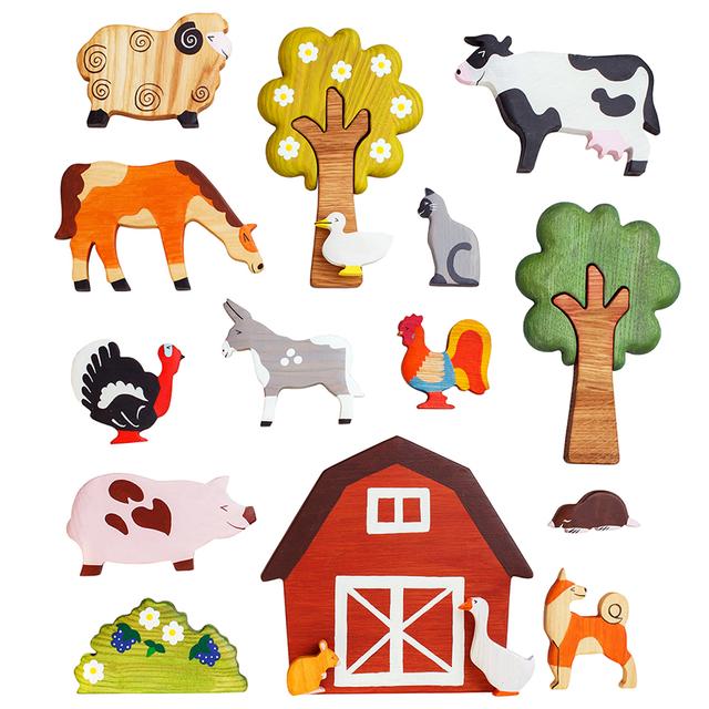 Wooden Caterpillar Toys - Farm Animals Play Set