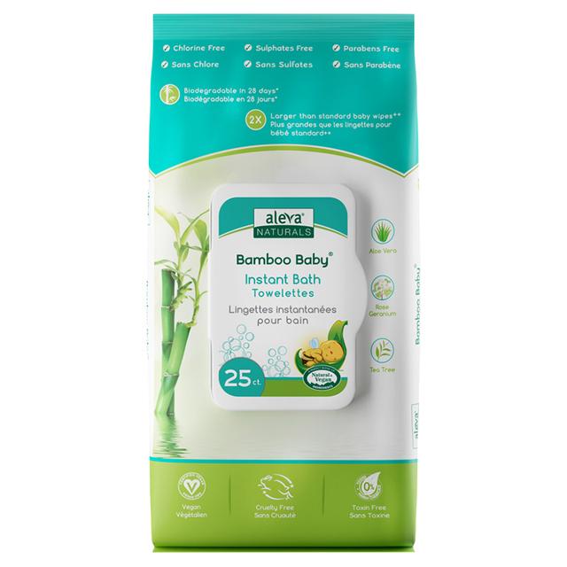 AlevaNaturals - Bamboo Baby Instant Bath Towelettes - 25pcs