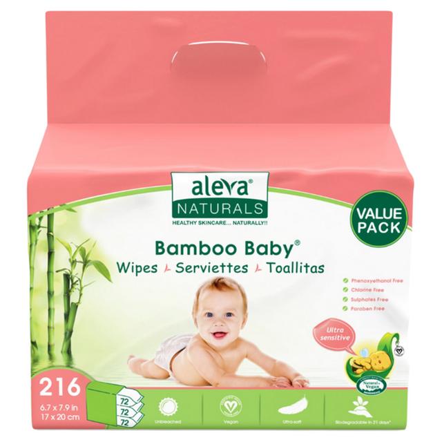 AlevaNaturals - Bamboo Baby Sensitive Wipes - Club Pack - 216pcs