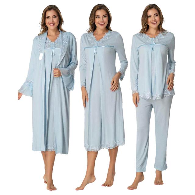 Mini Plum - 4pc-set - Maternity Lace Nightwear Set - Blue